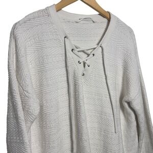 Athleta Womens Sweater Large White Knit Lace Up Long Sleeve Textured Beachy
